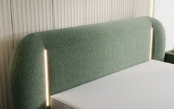 Designer Polsterbett Momo in Strukturstoff mit Stauraum und LED