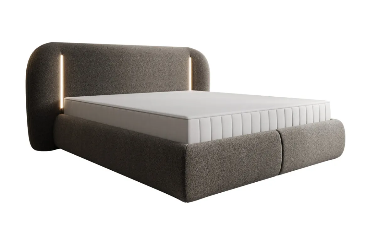 Designer Polsterbett Momo in Strukturstoff mit Stauraum und LED