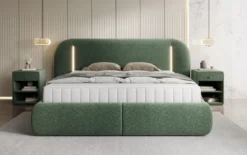 Designer Polsterbett Momo in Strukturstoff mit Stauraum und LED