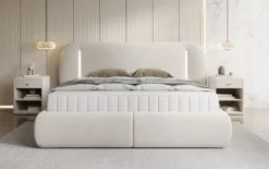 Designer Polsterbett Momo in Strukturstoff mit Stauraum und LED