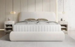 Designer Polsterbett Nella in Teddy Bouclé mit Stauraum