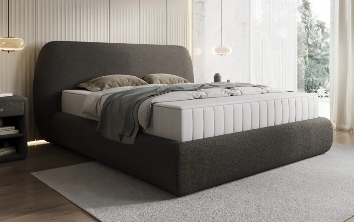 Designer Polsterbett Nella in Teddy Bouclé mit Stauraum