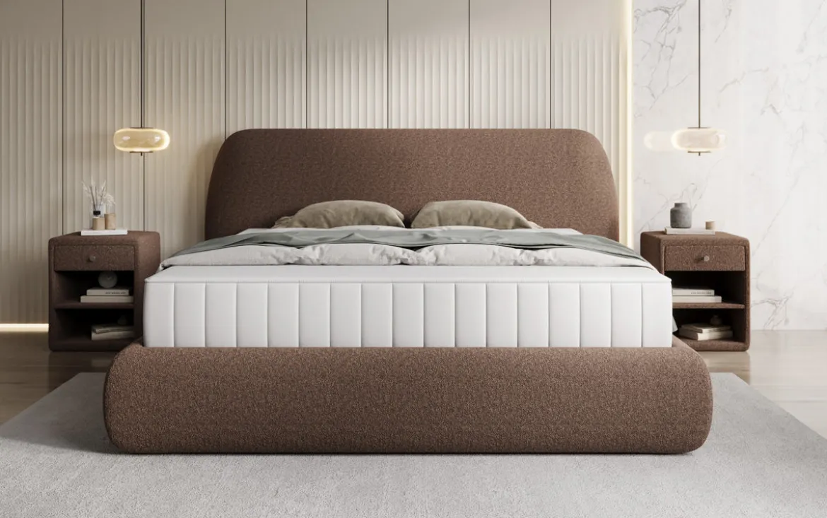 Designer Polsterbett Nella in Teddy Bouclé mit Stauraum