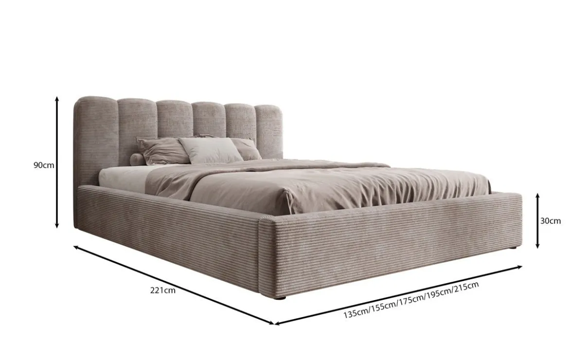 Designer Polsterbett Nerra in Cord mit Stauraum