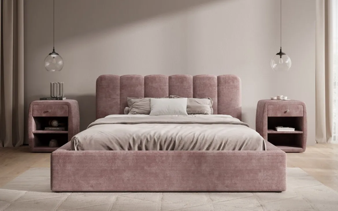 Designer Polsterbett Nerra in Cord mit Stauraum