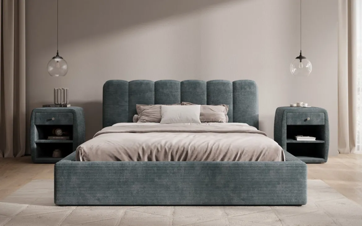 Designer Polsterbett Nerra in Cord mit Stauraum