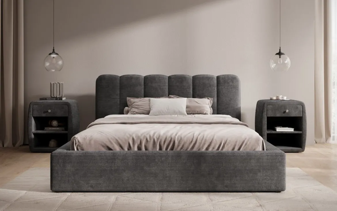 Designer Polsterbett Nerra in Cord mit Stauraum