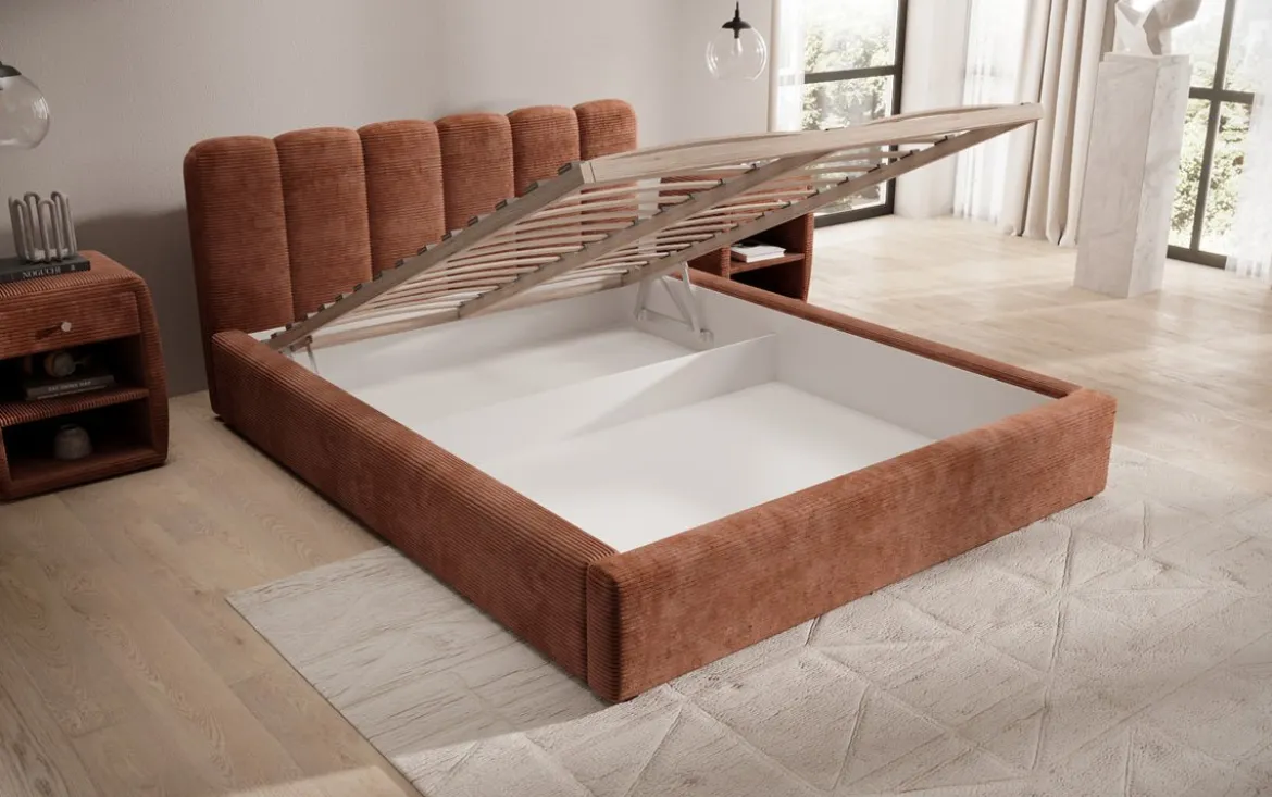 Designer Polsterbett Nerra in Cord mit Stauraum