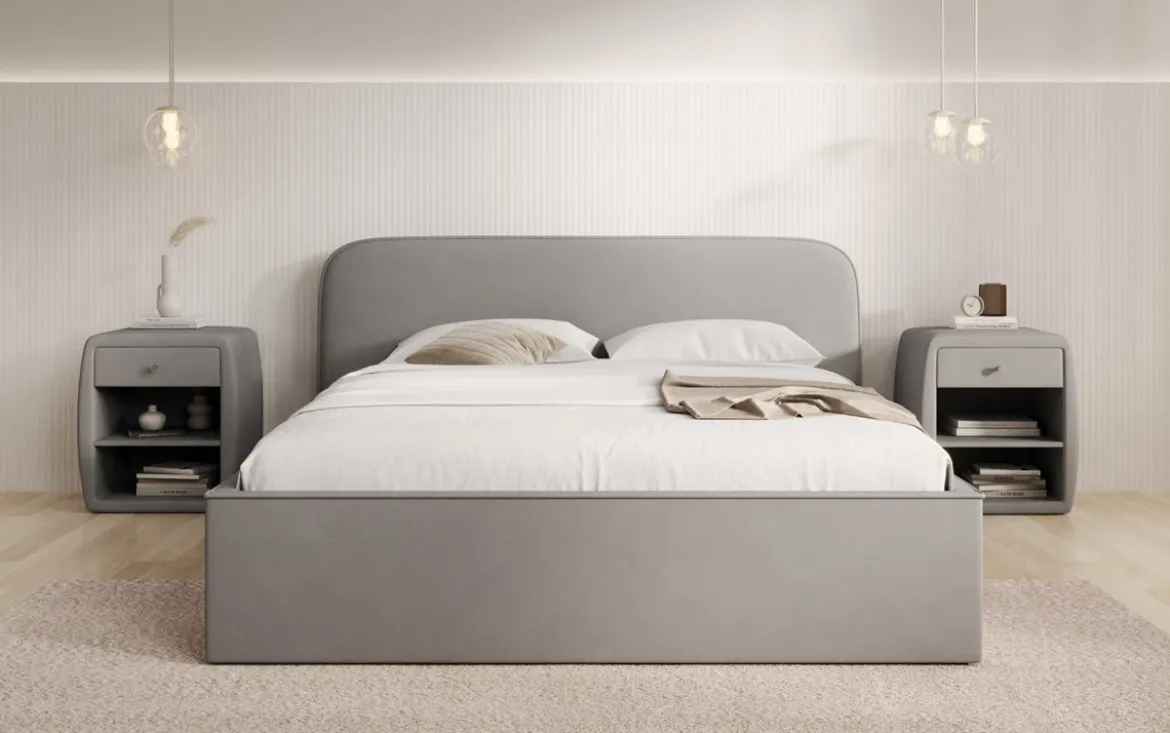 Designer Polsterbett Nola in Stoff mit Stauraum