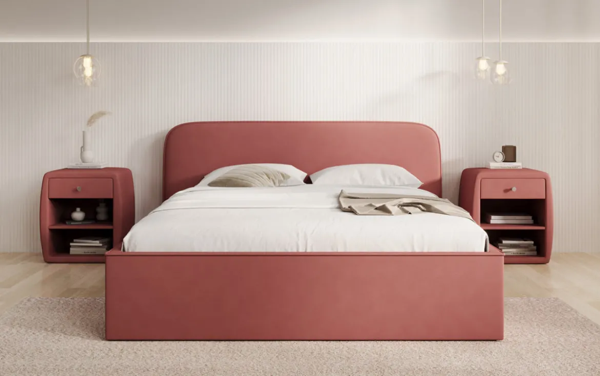 Designer Polsterbett Nola in Stoff mit Stauraum