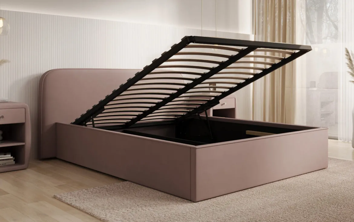Designer Polsterbett Nola in Stoff mit Stauraum