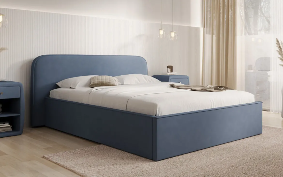 Designer Polsterbett Nola in Stoff mit Stauraum