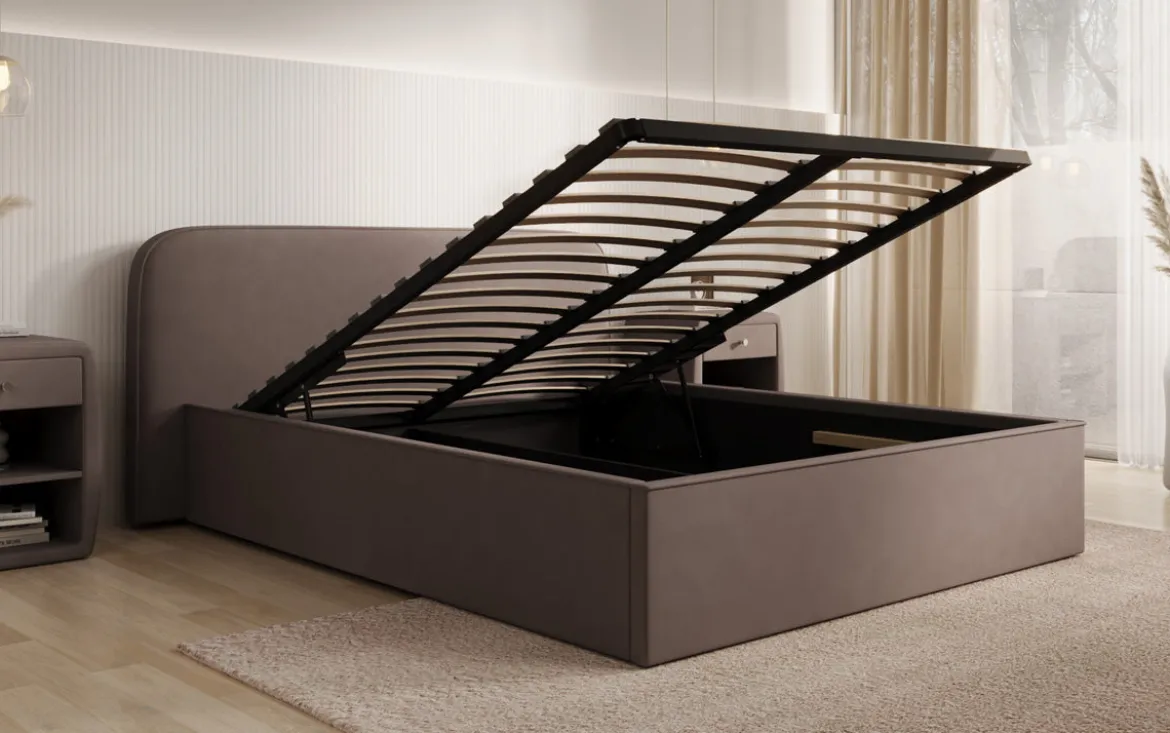 Designer Polsterbett Nola in Stoff mit Stauraum
