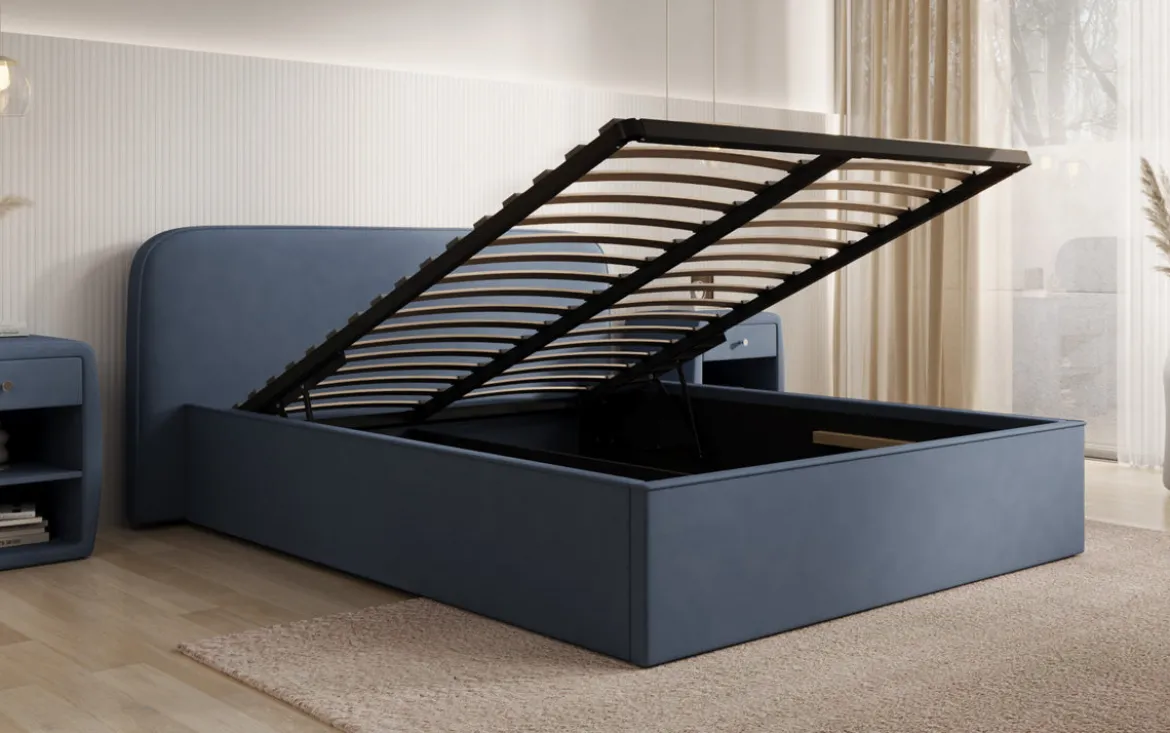 Designer Polsterbett Nola in Stoff mit Stauraum