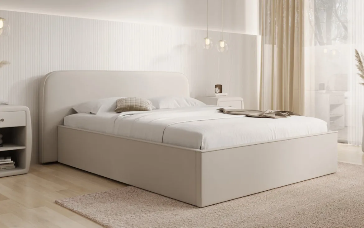 Designer Polsterbett Nola in Stoff mit Stauraum