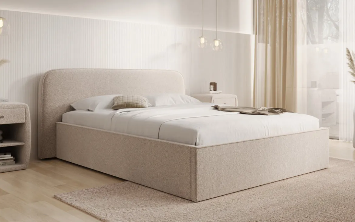 Designer Polsterbett Nola in Strukturstoff mit Stauraum