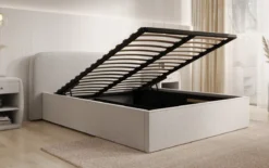 Designer Polsterbett Nola in Strukturstoff mit Stauraum