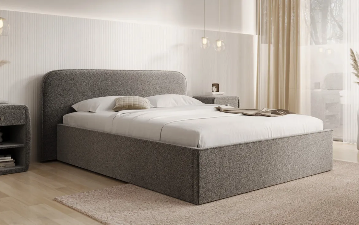 Designer Polsterbett Nola in Strukturstoff mit Stauraum
