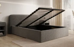 Designer Polsterbett Nola in Strukturstoff mit Stauraum