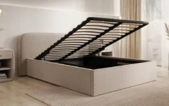 Designer Polsterbett Nola in Strukturstoff mit Stauraum