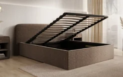 Designer Polsterbett Nola in Strukturstoff mit Stauraum