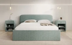 Designer Polsterbett Nola in Strukturstoff mit Stauraum