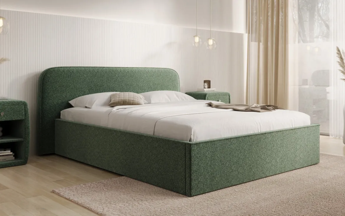 Designer Polsterbett Nola in Strukturstoff mit Stauraum