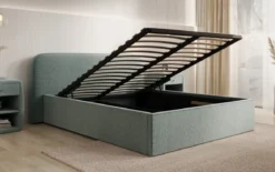 Designer Polsterbett Nola in Strukturstoff mit Stauraum