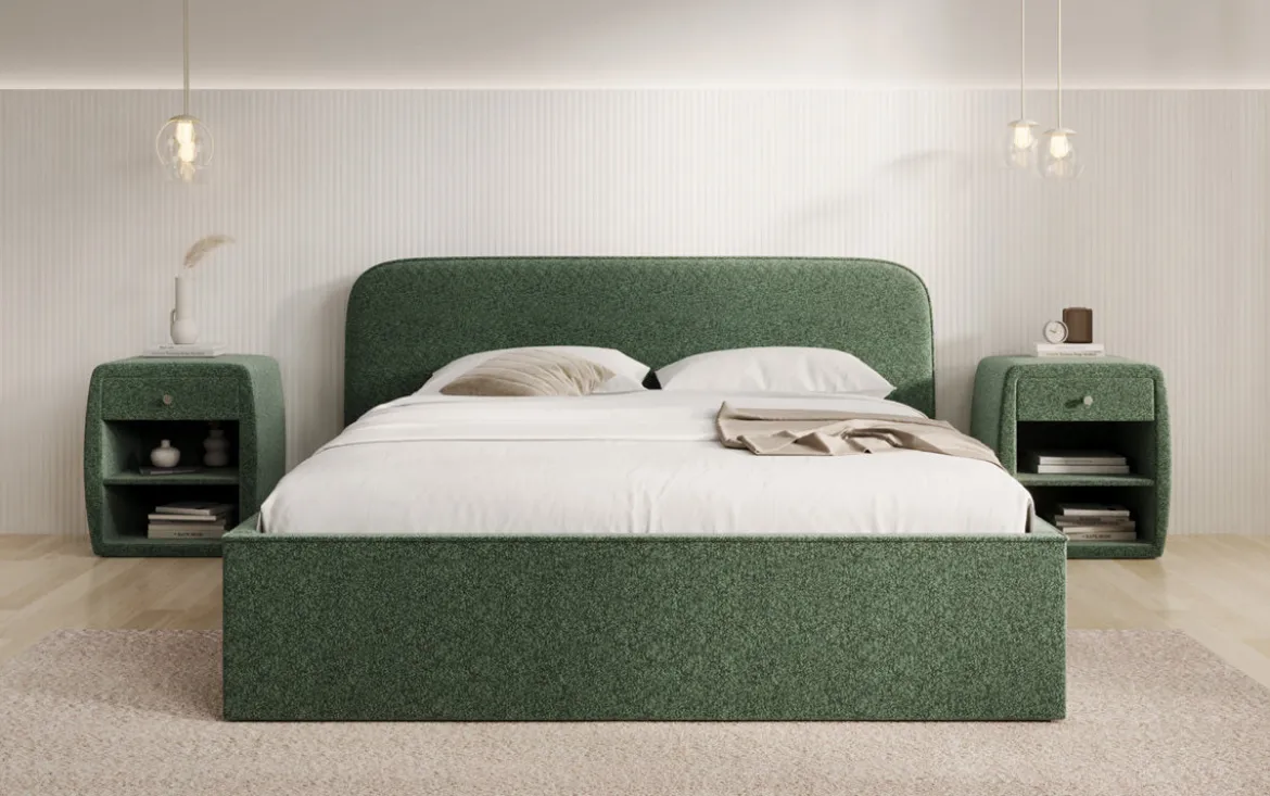 Designer Polsterbett Nola in Strukturstoff mit Stauraum
