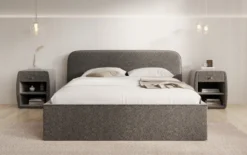 Designer Polsterbett Nola in Strukturstoff mit Stauraum