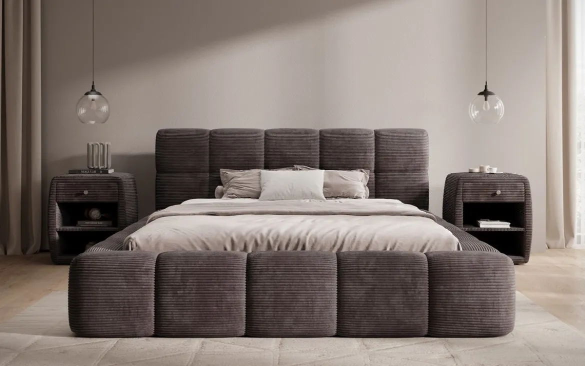 Designer Polsterbett Nox in Cord mit Stauraum