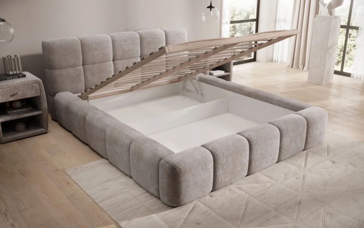 Designer Polsterbett Nox in Cord mit Stauraum