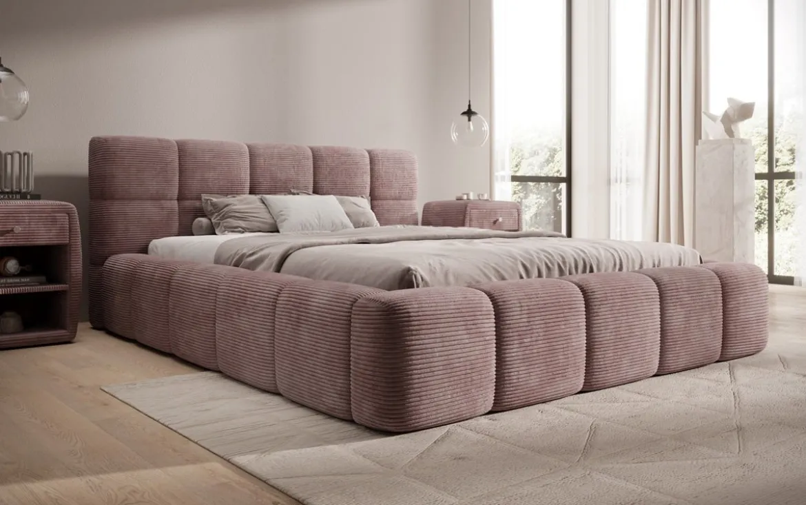 Designer Polsterbett Nox in Cord mit Stauraum