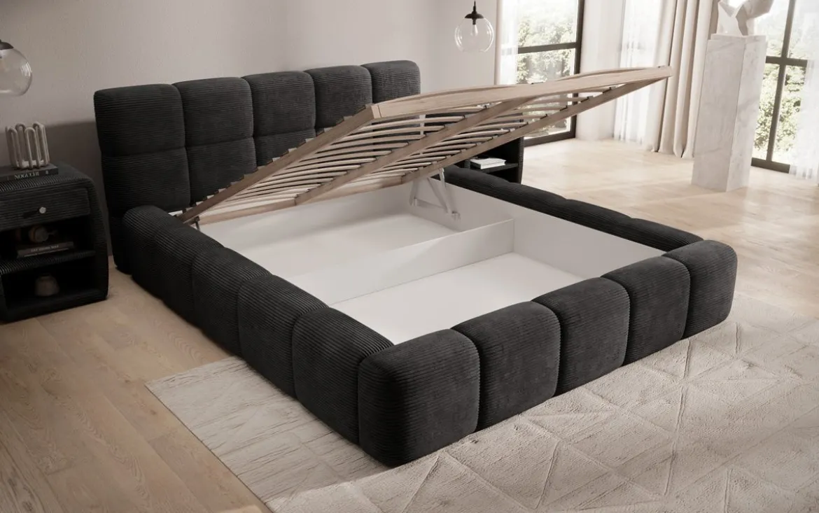 Designer Polsterbett Nox in Cord mit Stauraum