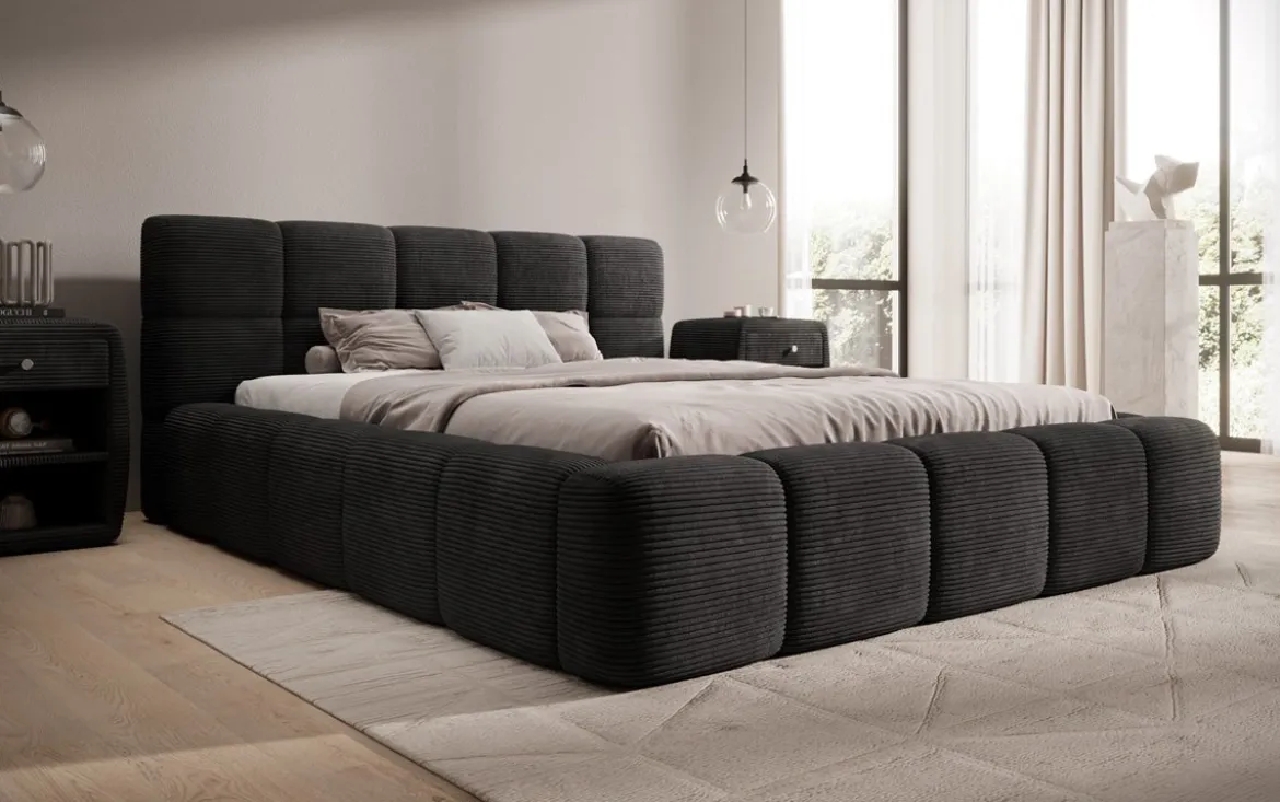 Designer Polsterbett Nox in Cord mit Stauraum
