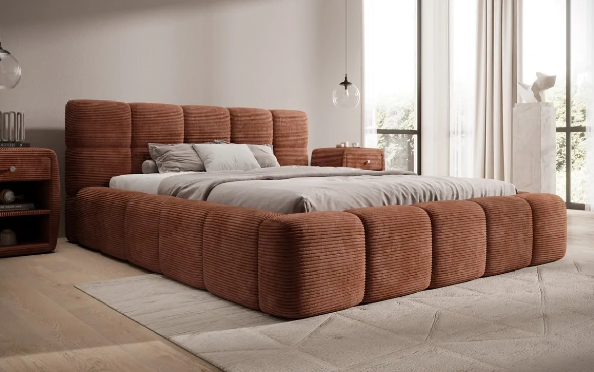 Designer Polsterbett Nox in Cord mit Stauraum