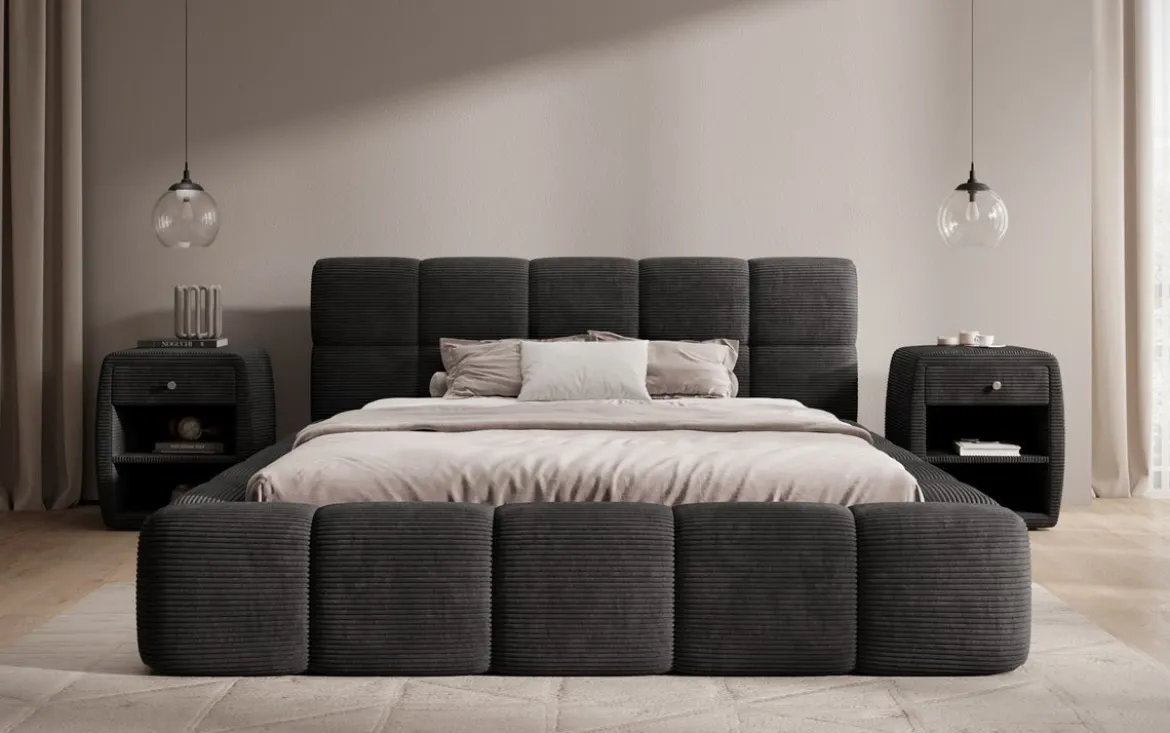 Designer Polsterbett Nox in Cord mit Stauraum