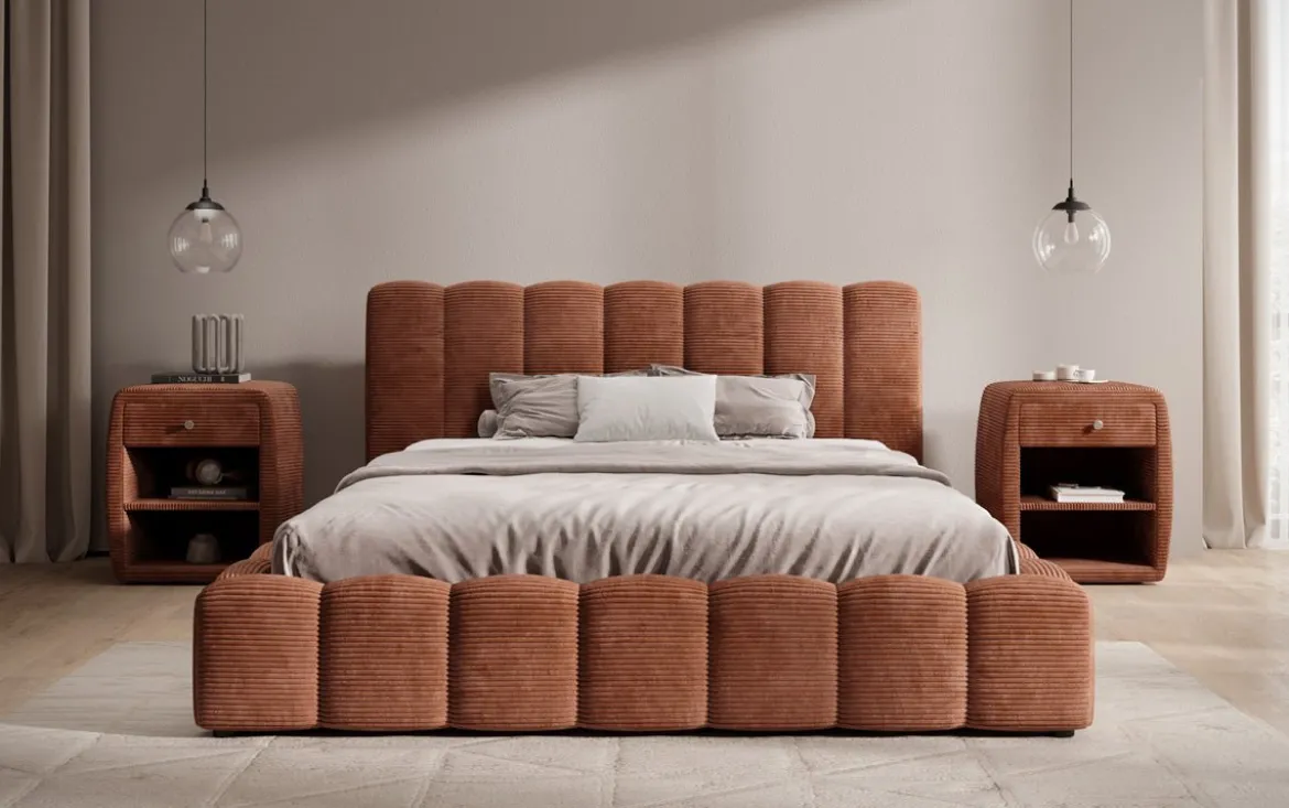 Designer Polsterbett Nuveo in Cord mit Stauraum