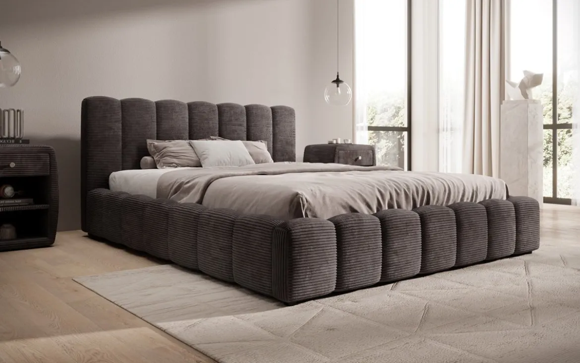 Designer Polsterbett Nuveo in Cord mit Stauraum