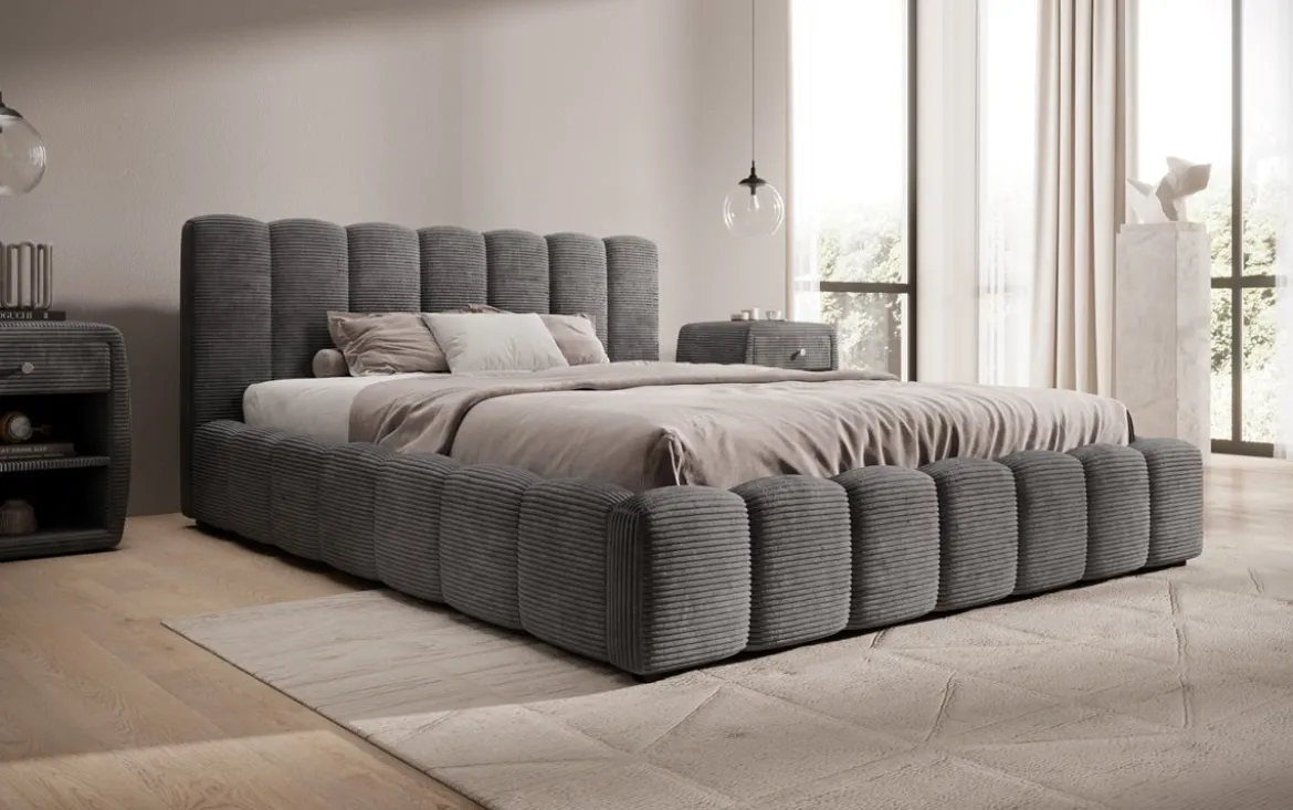 Designer Polsterbett Nuveo in Cord mit Stauraum