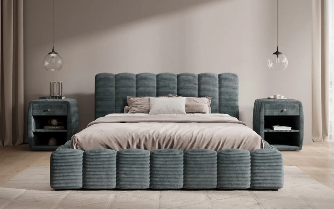 Designer Polsterbett Nuveo in Cord mit Stauraum