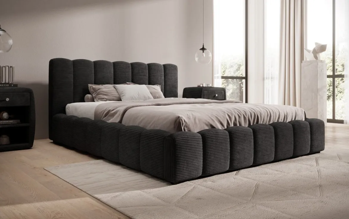 Designer Polsterbett Nuveo in Cord mit Stauraum