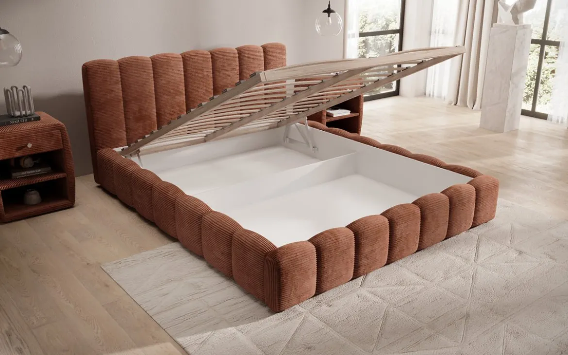 Designer Polsterbett Nuveo in Cord mit Stauraum