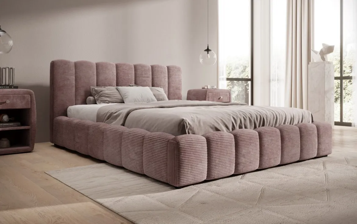 Designer Polsterbett Nuveo in Cord mit Stauraum