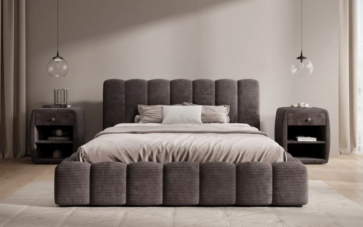 Designer Polsterbett Nuveo in Cord mit Stauraum