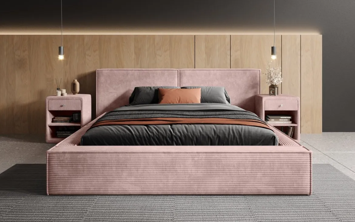 Designer Polsterbett Ophelia in Cord mit Stauraum