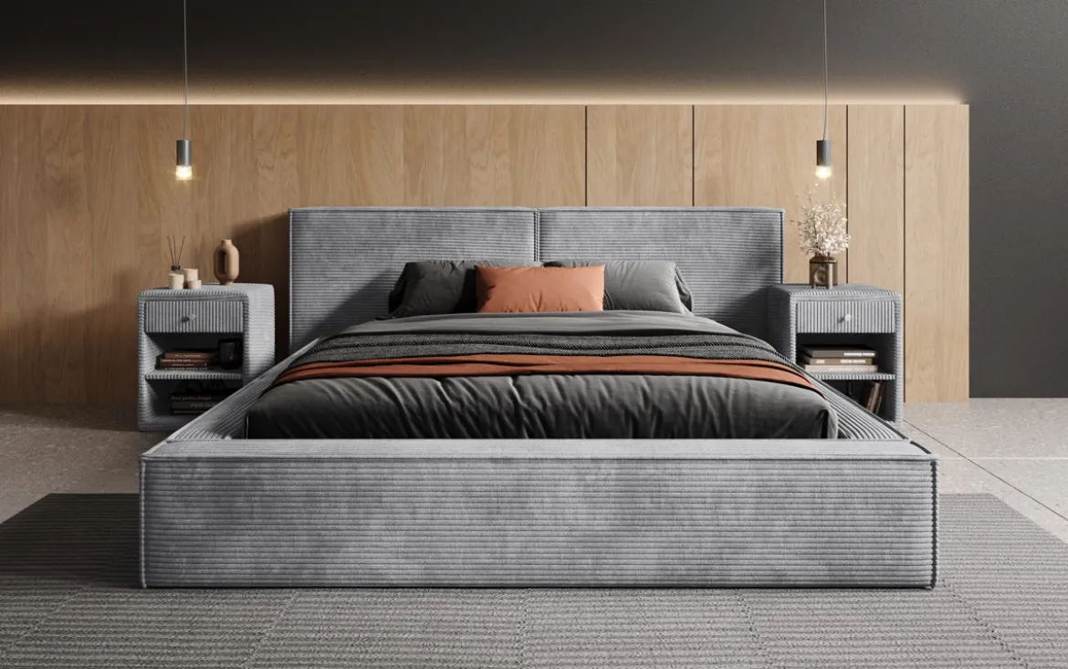 Designer Polsterbett Ophelia in Cord mit Stauraum
