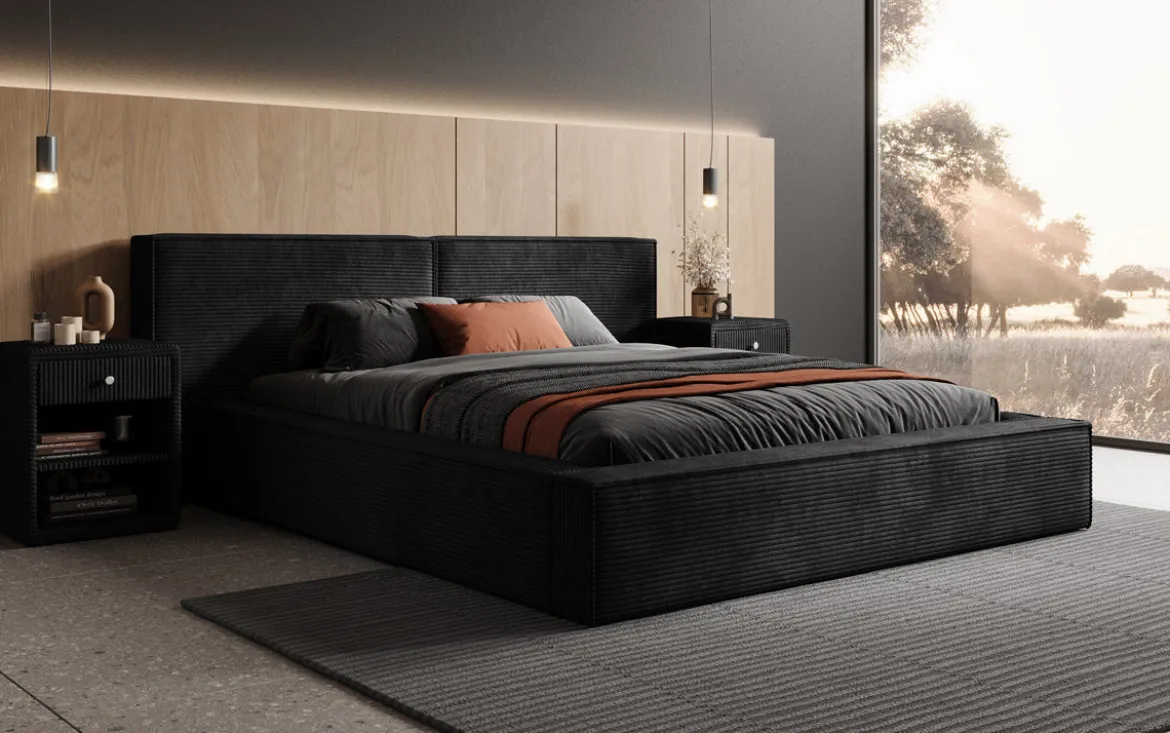 Designer Polsterbett Ophelia in Cord mit Stauraum