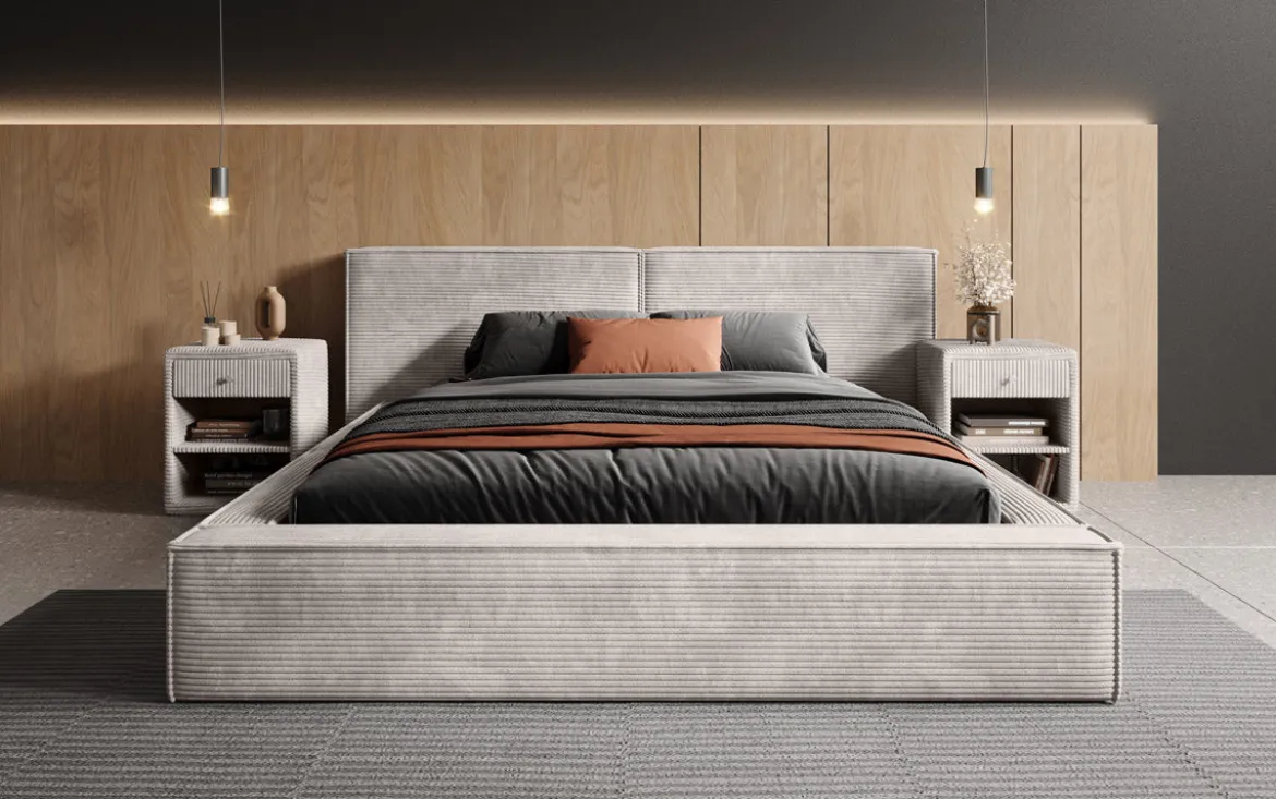 Designer Polsterbett Ophelia in Cord mit Stauraum