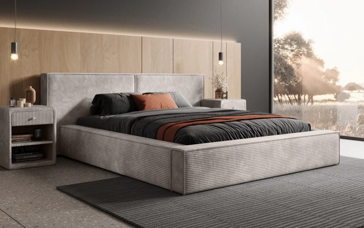 Designer Polsterbett Ophelia in Cord mit Stauraum